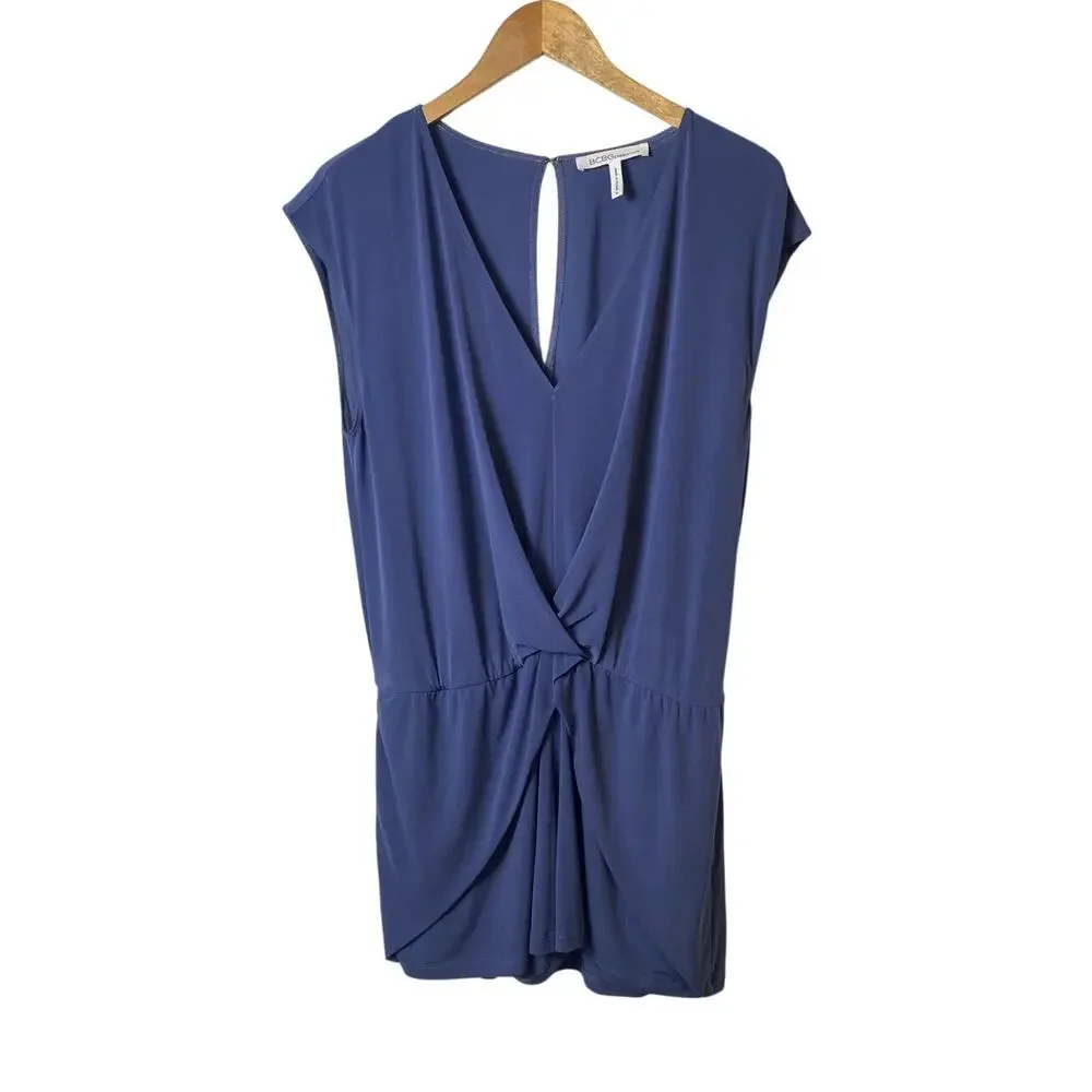 BCBGENERATION Blue Thalia Romper Royal V-Neck Stretch Women's Size Medium